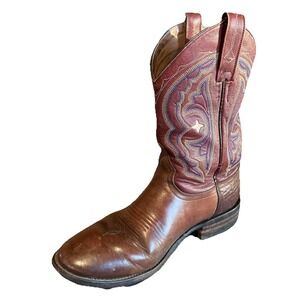 Ariat Cowboy Boots Brown Leather Embroidered Round Toe Western Men's Size 8.5 D